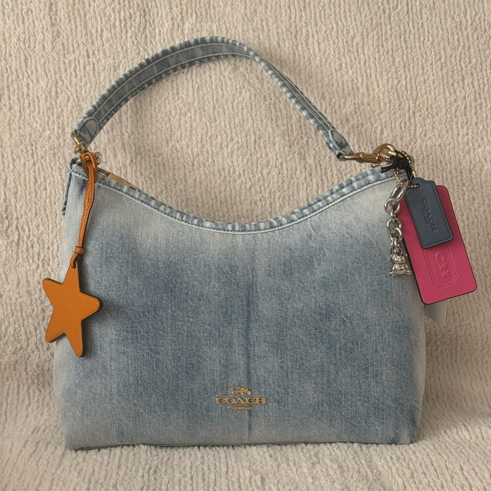 Coach Laurel Shoulder Bag in Loved Denim With Charms - Picture 2 of 8